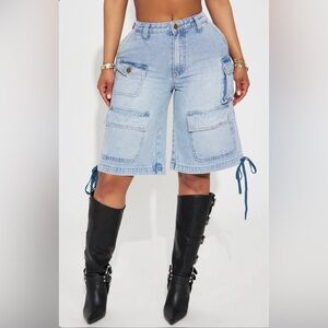 Fashion Nova Light Blue Jean Cargo Shorts